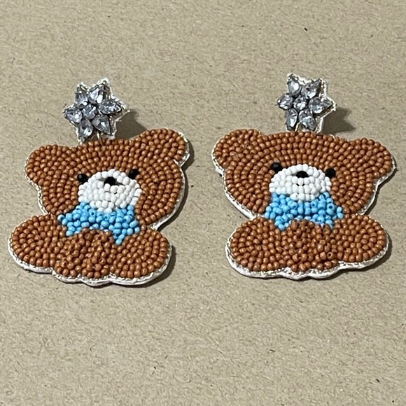 🎉💙Multi Beaded Crystal Teddy Bear Earrings - Picture 2 of 2